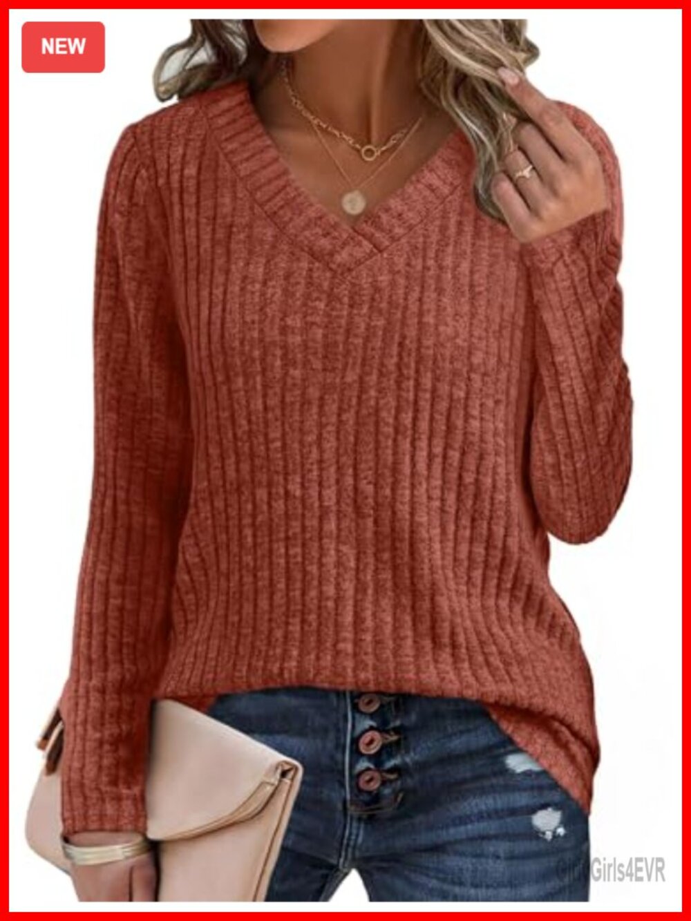Sampeel Women's V-Neck Tunic Sweater Long Sleeve Pullover Lightweight